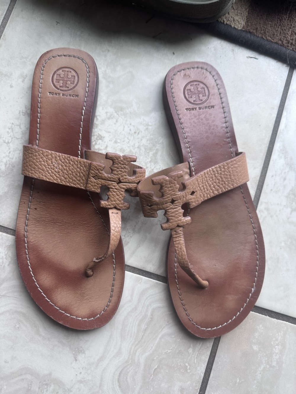Tory Burch Brown Leather Thong Sandals